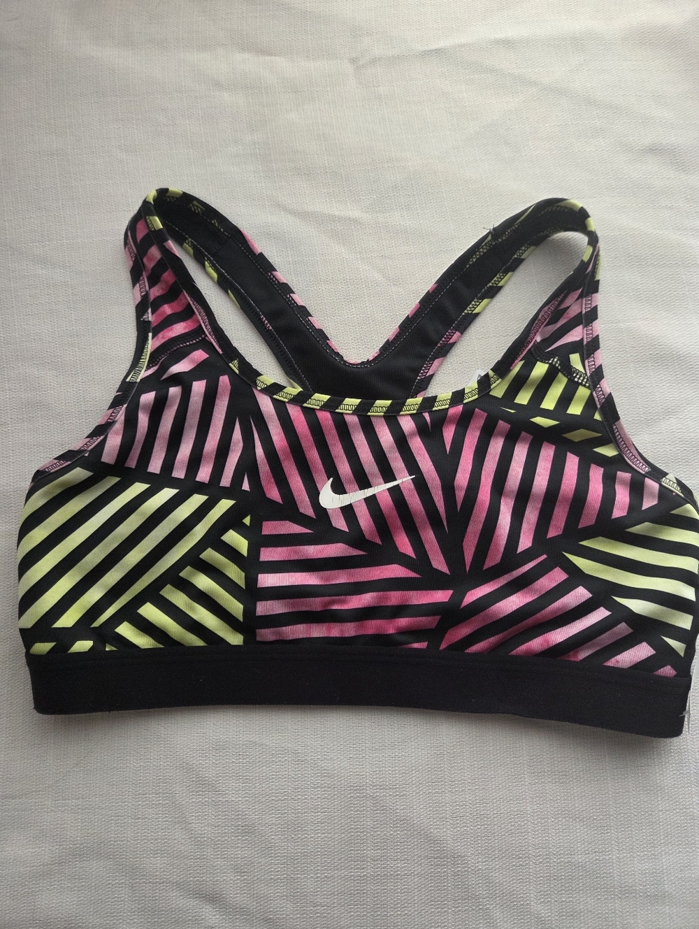 Nike Pink & Lime Geometric Stripe Sports Bra, Size Medium